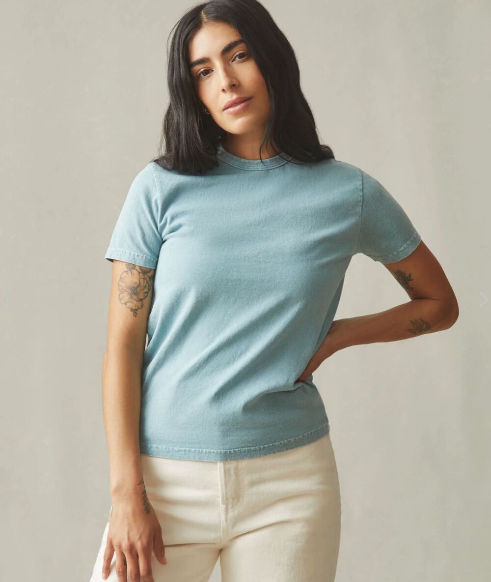 American Giant T-Shirt Womens M Blue Mineral Vintage Washed Crew Tee USA NEW
